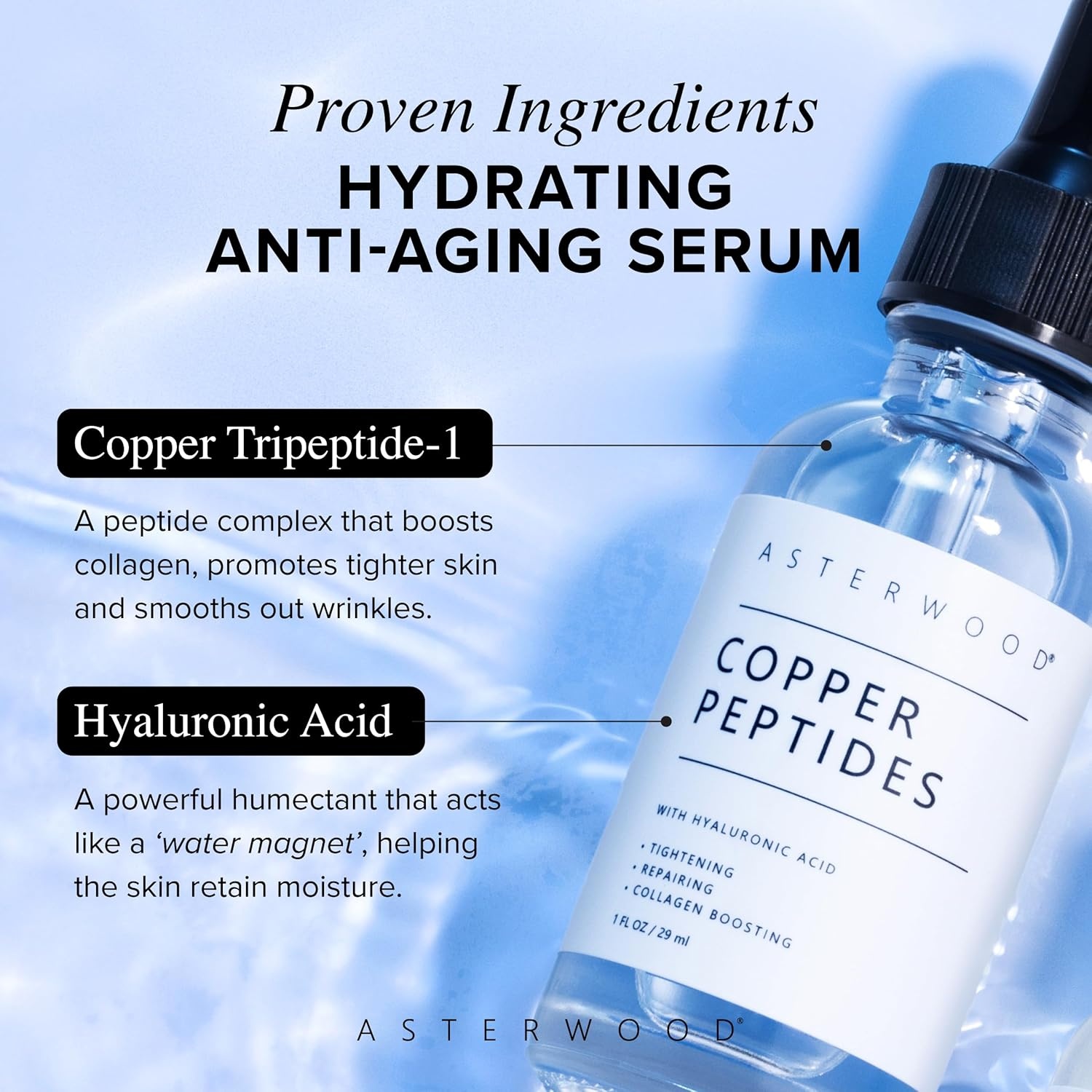 image:imageAsterwood Copper Peptides Serum for Face with GHKCu Peptide and Hyaluronic Acid AntiAging Facial Serum 1 Fl Oz2 Fl Oz Pack of 1