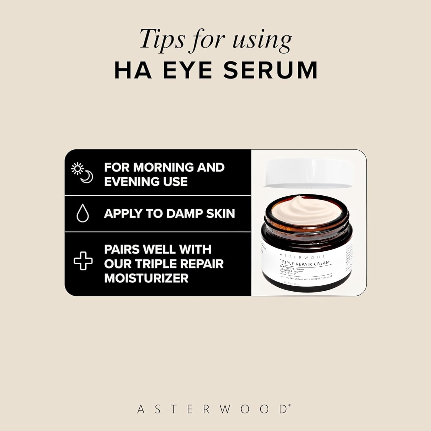 image:imageAsterwood Hyaluronic Acid Eye Serum Reduces Undereye Bags Wrinkles Dark Circles Fine Lines amp Crows Feet with Matrixyl 3000 Niacinamide amp Caffeine Treatment for Women amp Men 05 Fl Oz05 Fl Oz Pack of 1