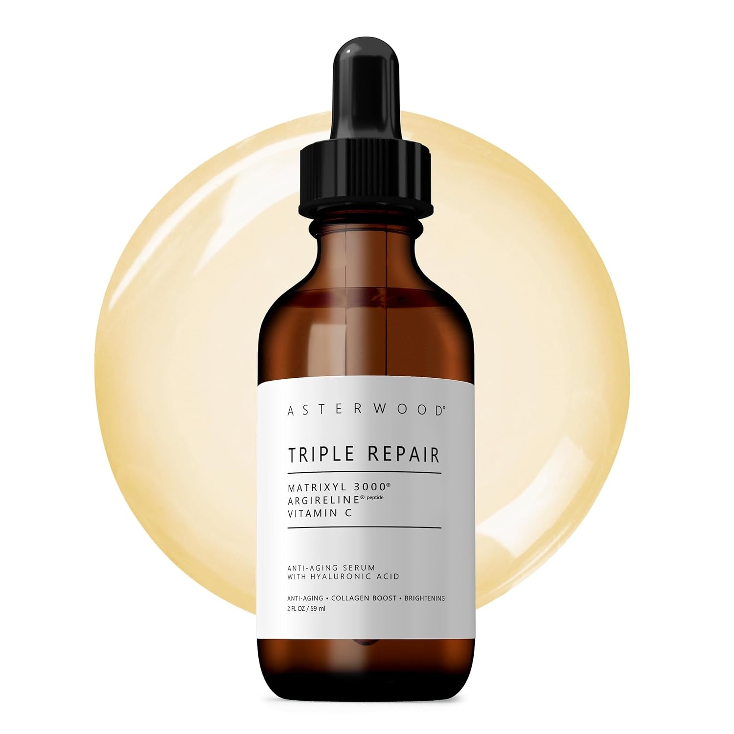 image:imageAsterwood Triple Repair Matrixyl 3000 Argireline Hyaluronic Acid Vitamin C Serum for Face AntiAging Collagen Boosting Hydrating FragranceFree 8 Fl OzTriple Repair
