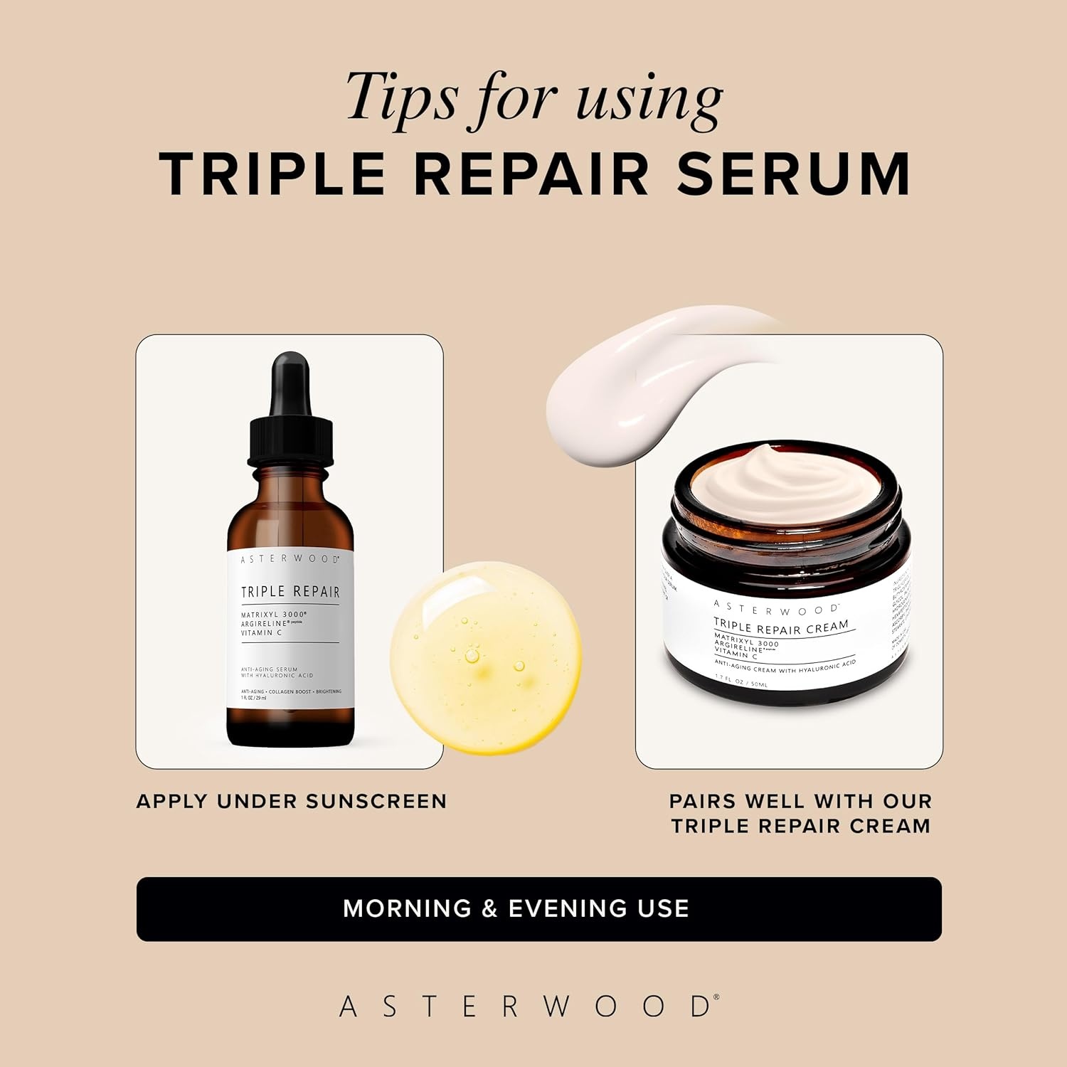 image:imageAsterwood Triple Repair Matrixyl 3000 Argireline Hyaluronic Acid Vitamin C Serum for Face AntiAging Collagen Boosting Hydrating FragranceFree 8 Fl OzTriple Repair