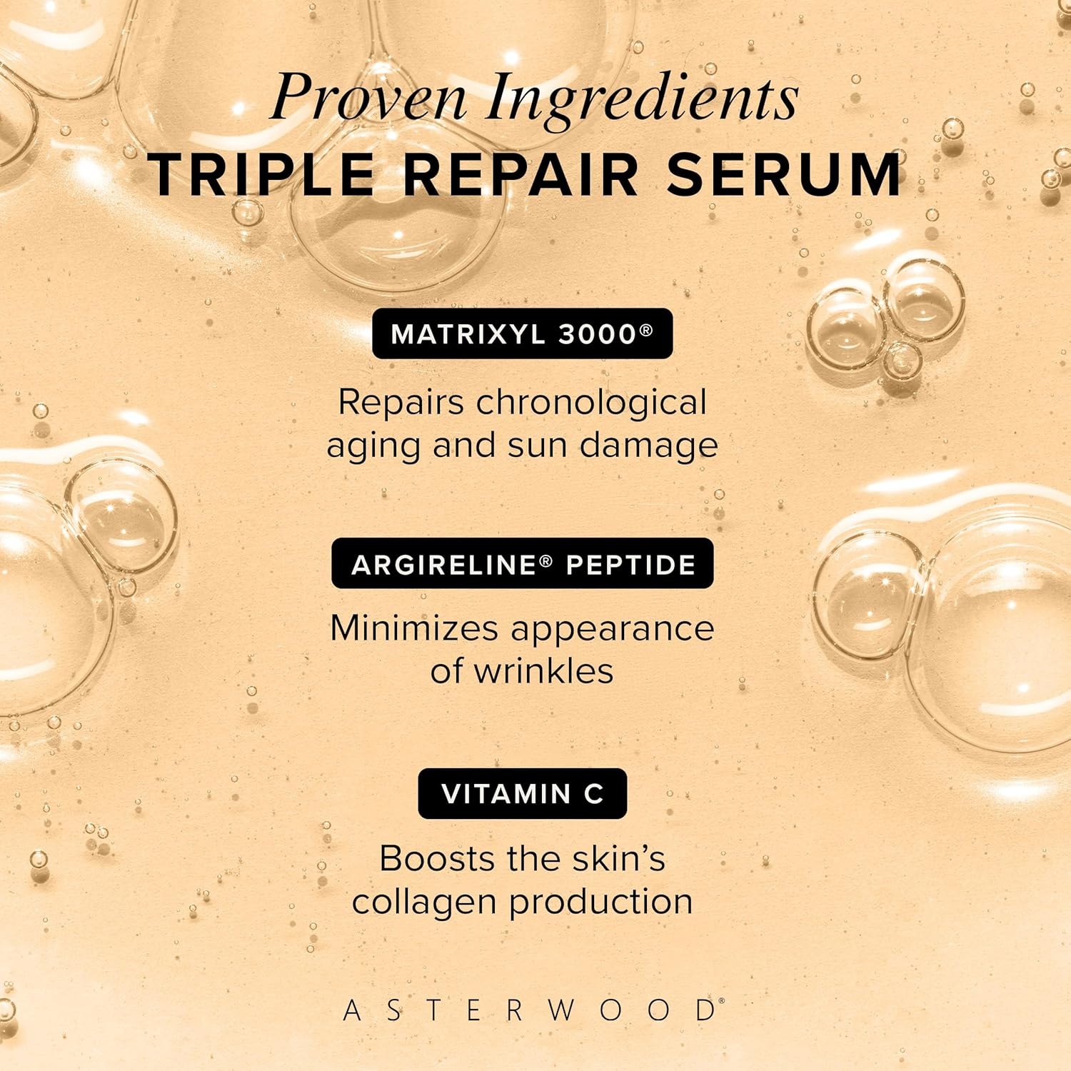 image:imageAsterwood Triple Repair Matrixyl 3000 Argireline Hyaluronic Acid Vitamin C Serum for Face AntiAging Collagen Boosting Hydrating FragranceFree 8 Fl OzTriple Repair