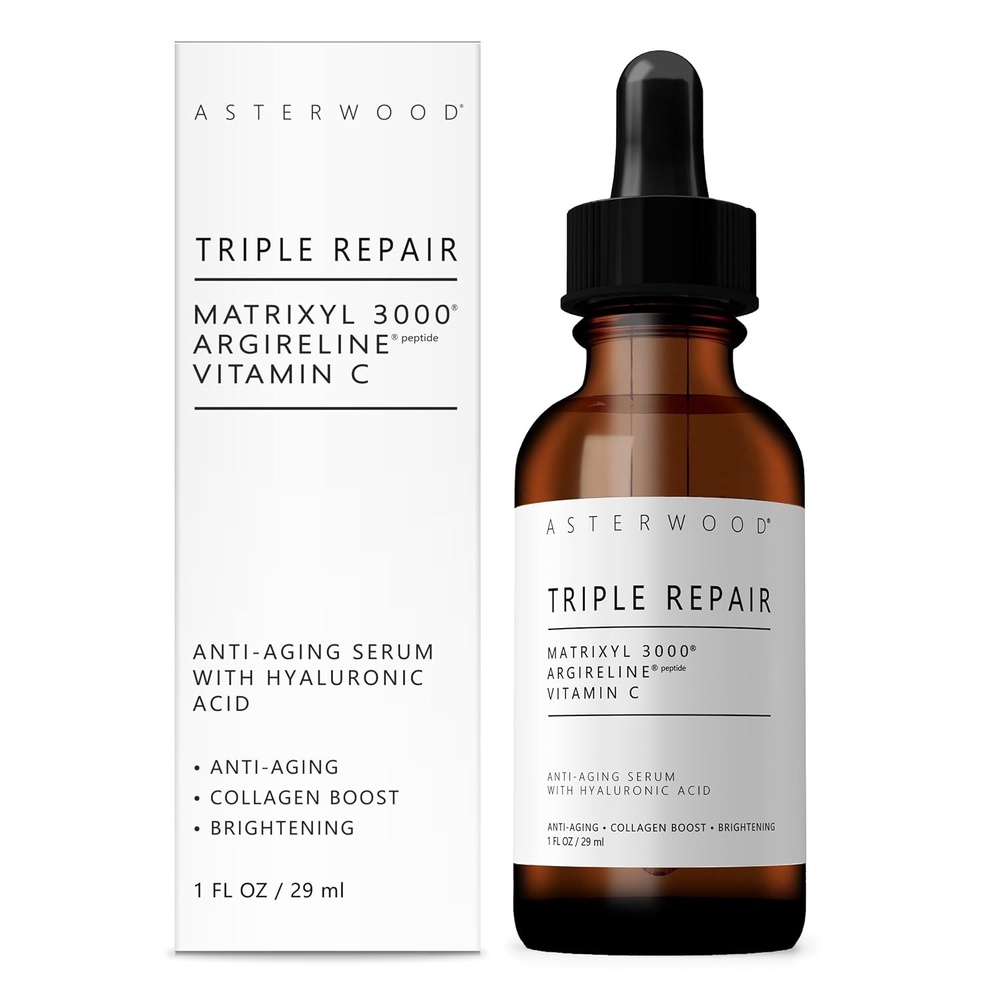 image:imageAsterwood Triple Repair Matrixyl 3000 Argireline Hyaluronic Acid Vitamin C Serum for Face AntiAging Collagen Boosting Hydrating FragranceFree 8 Fl OzTriple Repair
