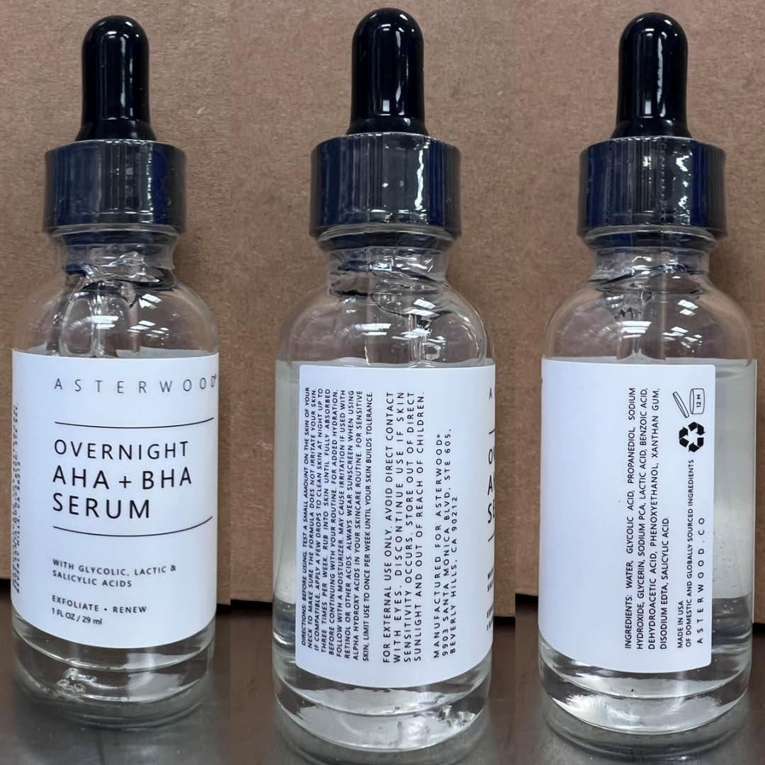 image:imageAsterwood Overnight Exfoliating Serum AHA Lactic Acid amp Glycolic Acid BHA Salicylic Acid Supports Improvement of Hyperpigmentation Dark Spots FragranceFree 1 Fl Oz