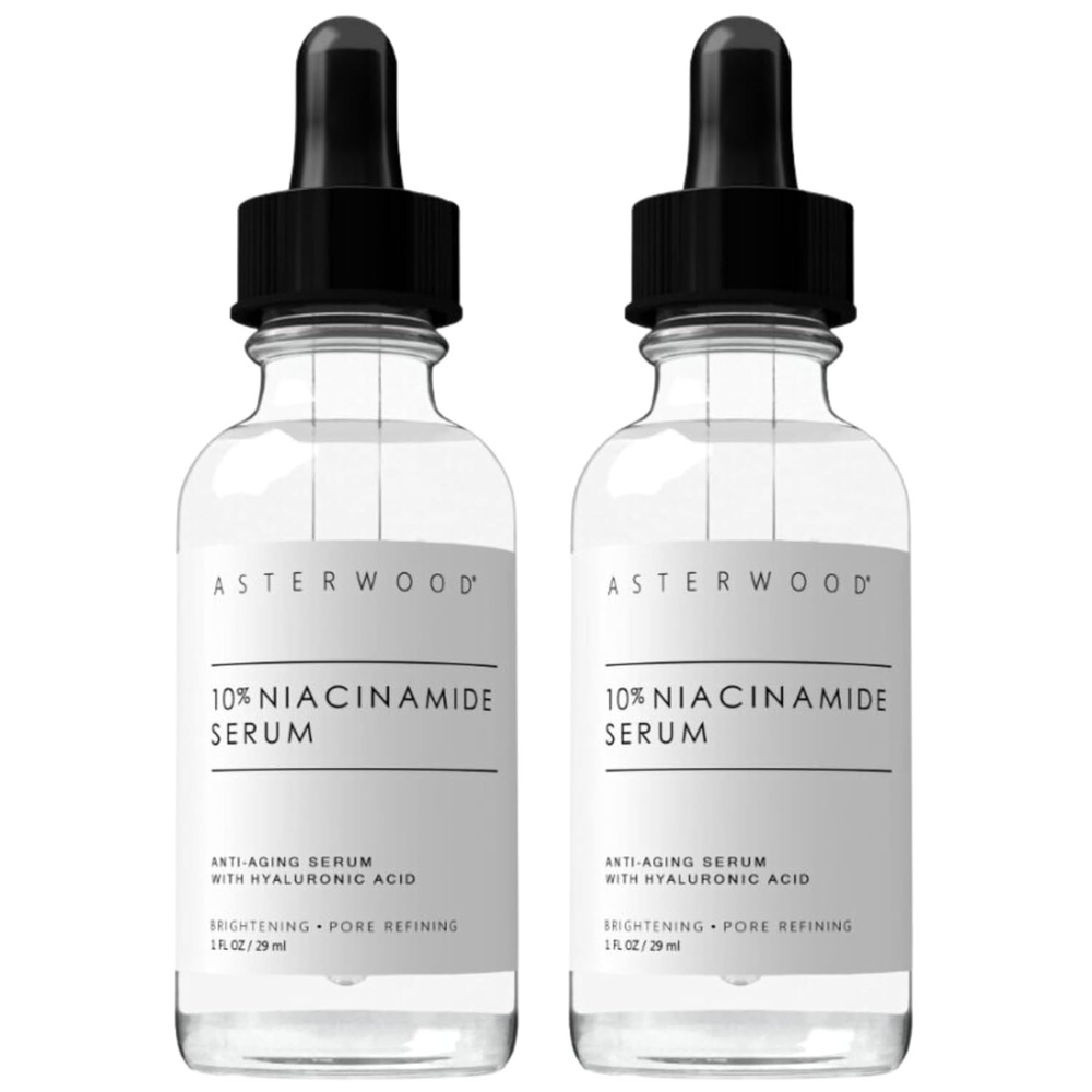 image:imageASTERWOOD 10 Niacinamide Serum for Face 2 Pack AntiAging Pore Minimizing Hydrating Vitamin B3 Facial Serum with Hyaluronic Acid Tone Texture