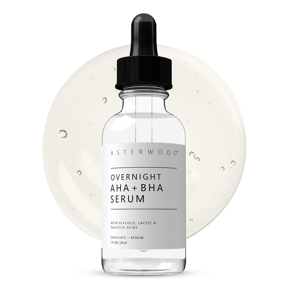 image:imageAsterwood Overnight Exfoliating Serum AHA Lactic Acid amp Glycolic Acid BHA Salicylic Acid Supports Improvement of Hyperpigmentation Dark Spots FragranceFree 1 Fl Oz